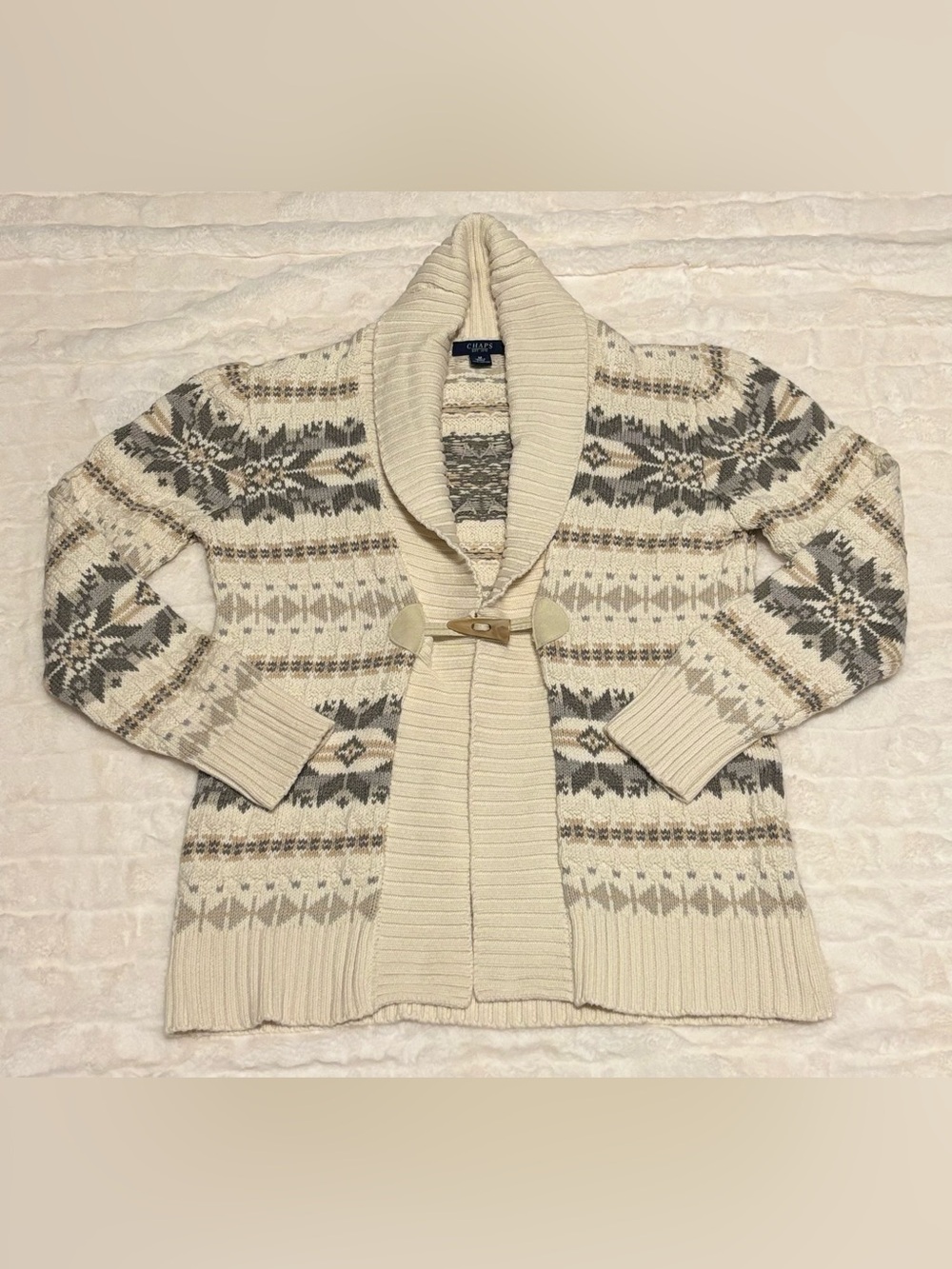 CHAPS Chunky Knit Southwestern Toggle Cardigan Sz: med